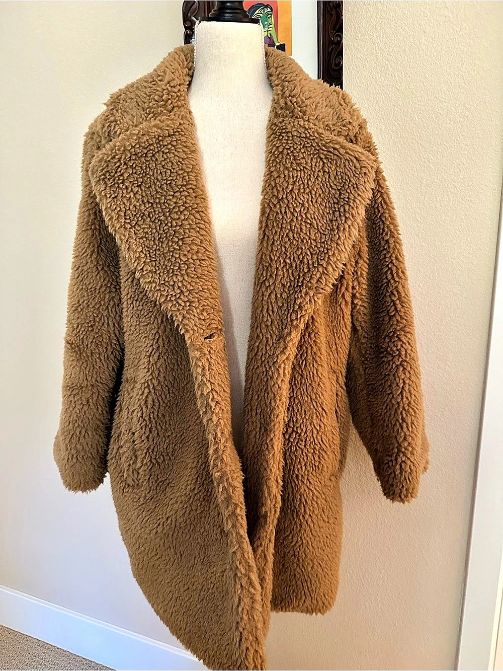 🧥Old Navy Button-Front Long Sherpa Coat Brown Teddy Jacket Medium